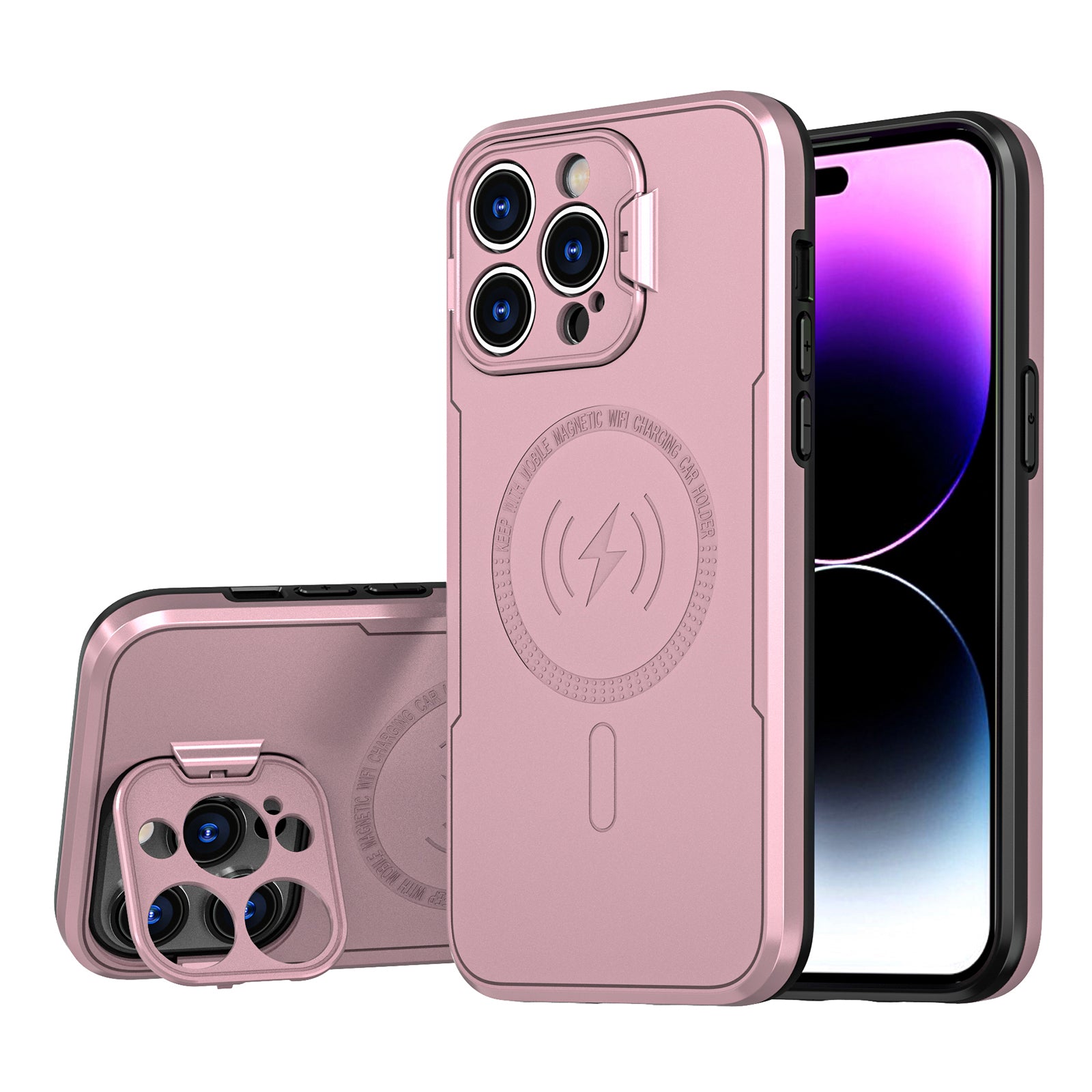 For iPhone 14 Pro Max PC+TPU Shock Absorption Phone Case Lens Frame Kickstand Shockproof Cover For iPhone 14 Pro Max PC+TPU Shock Absorption Phone Case Lens Frame Kickstand Shockproof Cover
